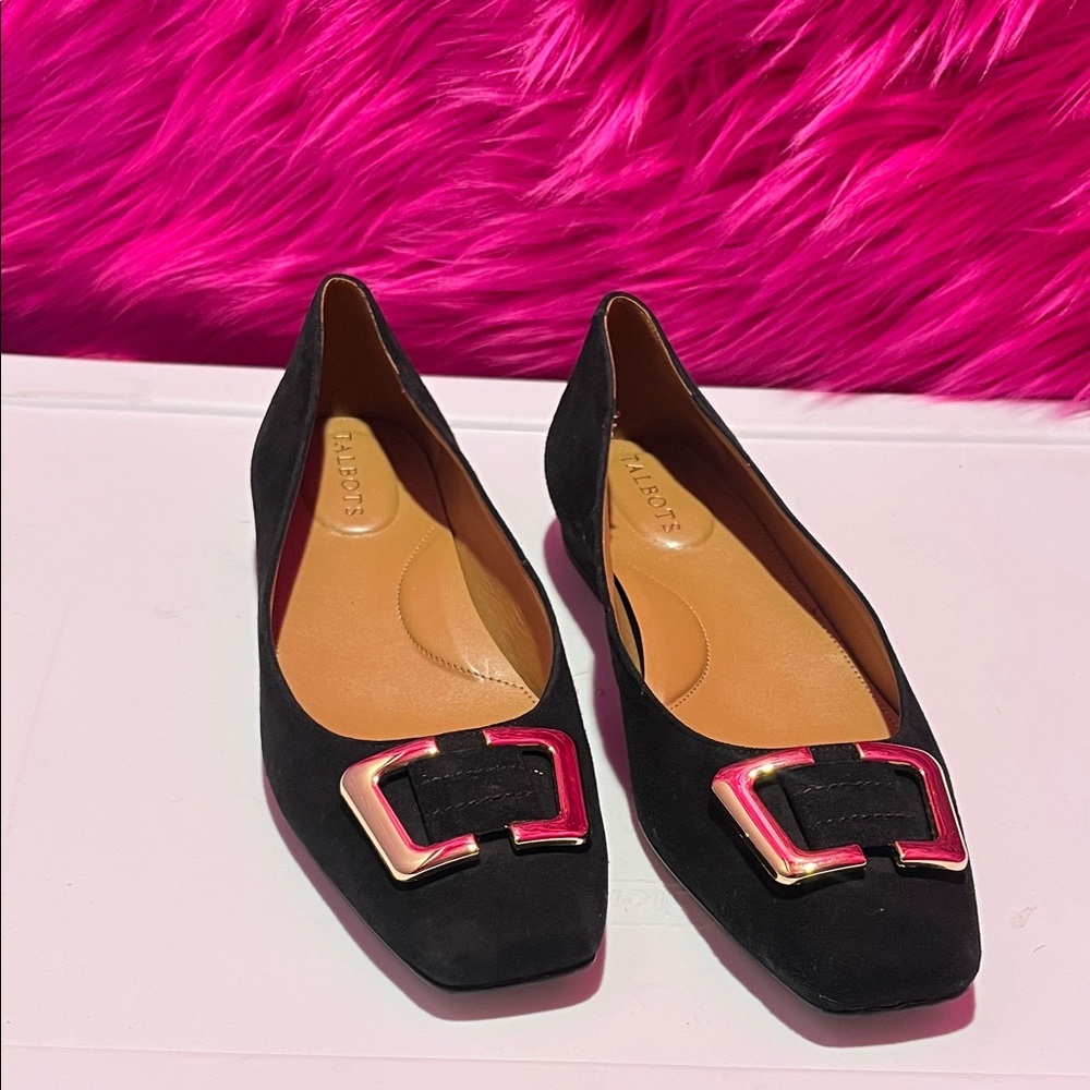 Talbots Black Flats with Gold Buckle
